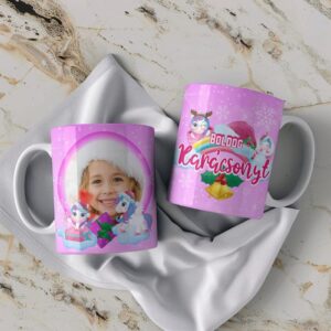 Egyedi fényképes karácsonyi rózsaszín bögre