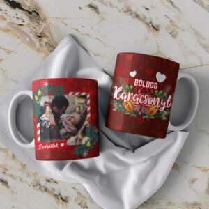 Egyedi fényképes szerelmes karácsonyi piros bögre